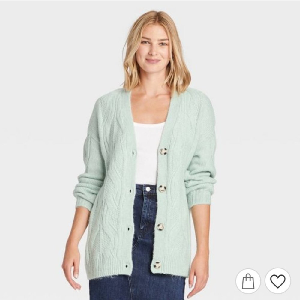 NWT Women's Oversized Boyfriend Cardigan A New Day Mint Green Light Sage Size S